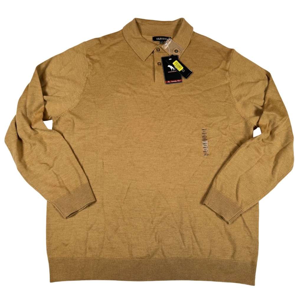Murano Mens 2XLT Tall Merino Wool Long Sleeve Polo Sweater Camel Tan NWT Flaw
